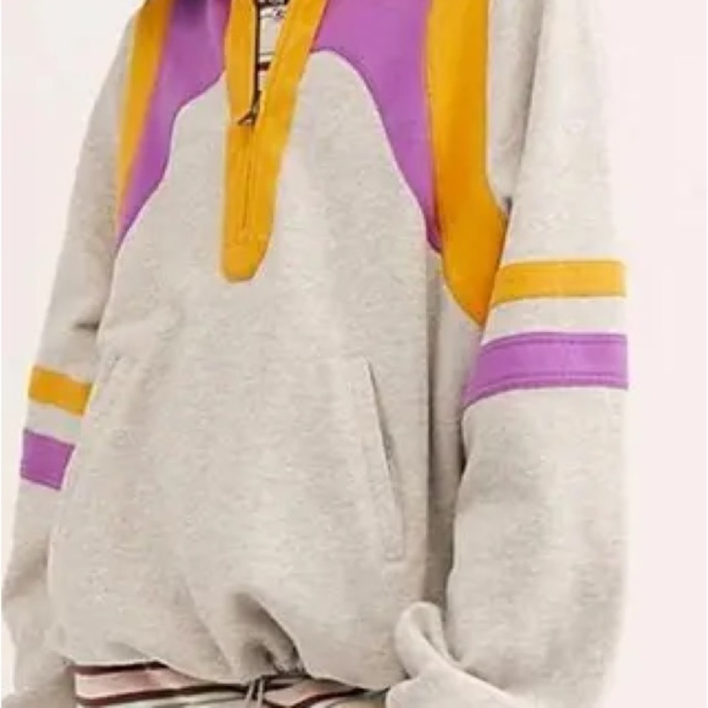 Free People Movement Colorblock Half Zip Oversized Pullover Gray Sweatshirt Med - Picture 9 of 9